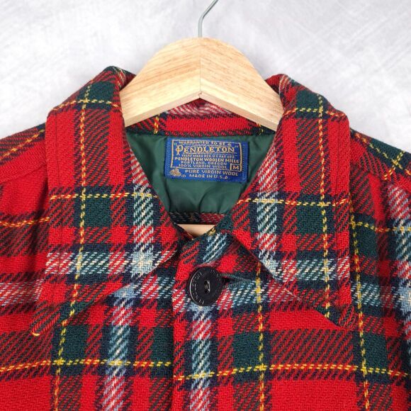 Vintage Pendleton Heavy Wool Shirt Jacket Mens Medium Red Tartan Plaid Relaxed - Picture 2 of 16